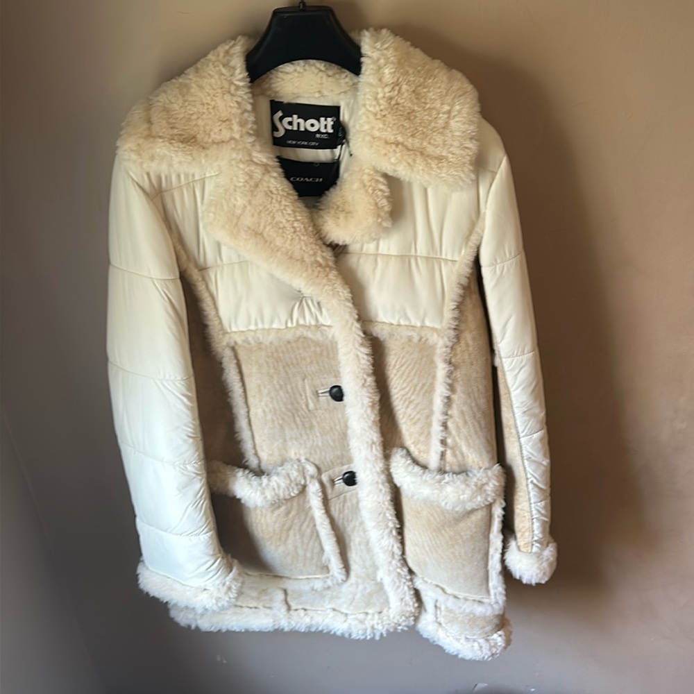 Coach X Schott Nylon Shearling Coat L